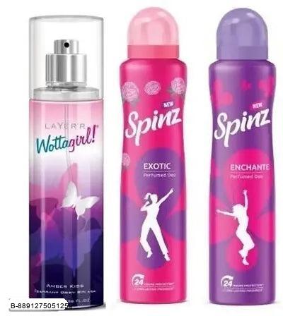 wottagirl secret cursh 60ml Spinz Exotic 50ml   Enchante 50ml  Perfumed Deodrants spicail For Women( 160ml,pack of 3)