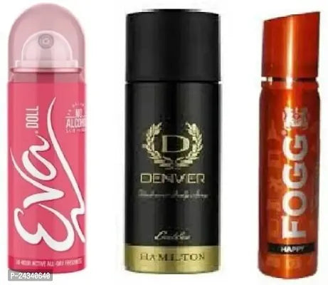 EVA Doll 40ml body spray  denver celiber 50ml deo  fogg happy 25ml body perfume Body Spray - For Men  Women  (115 ml, Pack of 3)