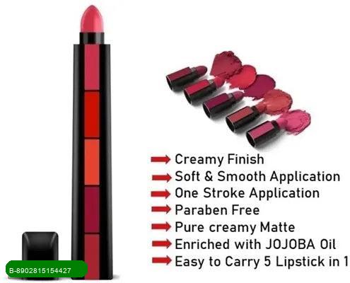 BestoSale.Com-Image 1-Discover the ultimate lip transformation with our 5 In 1 Beautiful Assorted Lipstick. This exquisite collection is designed to cater to all skin types, ensuring that every shade complements your unique beauty. Each lipstick is crafted with care, providing a rich color payoff and a smooth finish that lasts throughout the day.Why Choose Our Lipstick?

Diverse Shades: Five stunning shades to match any mood or occasion.

All Skin Types: Formulated for universal appeal, perfect 