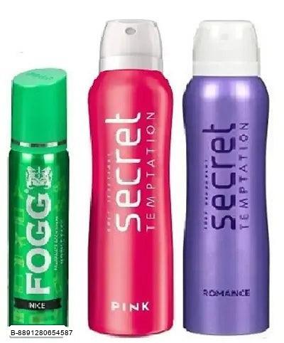 FOGG  NICE 25ML , SECRET PINK 50ML  SECRET ROMANCE 50ML PERFUME  Combo Pack of 3 Deodorant Spray - For WOMEN (125 ml, Pack of 3)