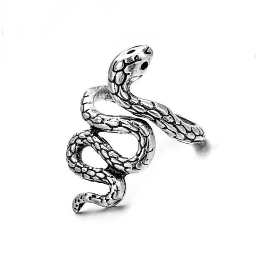 Silver and Black Color Snake Ring For Men and Women