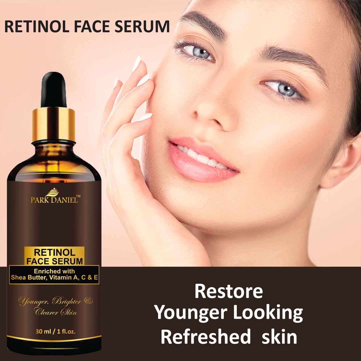 Park Daniel Premium Retinol Face Serum Enriched With Shea Butter, Vitamin A, C & E -For Younger, Brighter and Clearer Skin -Ideal For All Skin Type (30 ML), Black