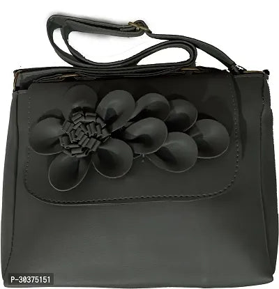 Stylish Black Artificial Leather Self Pattern Sling Bags For Women