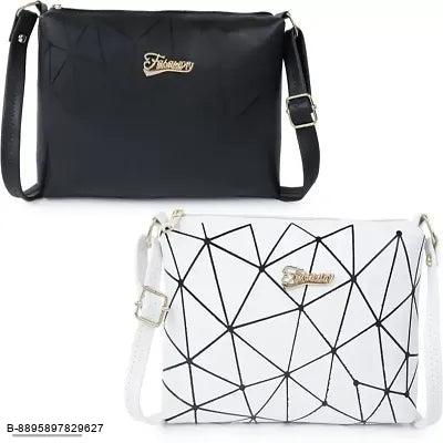 Women Sling Bags Printed White,Black Combo of 2