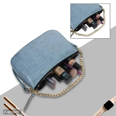 GM CREATIONS? Leatherette Formal Casual Beauty Fashion Latest Stylish Shoulder Cross-body Side Sling Handbag With Non-Detachable Travel Chain Short strap For Women  Girl(Blue)