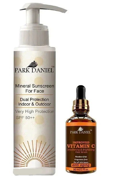 Park Daniel Very High Dual Protection with SPF 50++ Sunscreen 100ml  Improved Vitamin C Smoothening  Brightening Face Serum 30ml - Combo of 2 Items