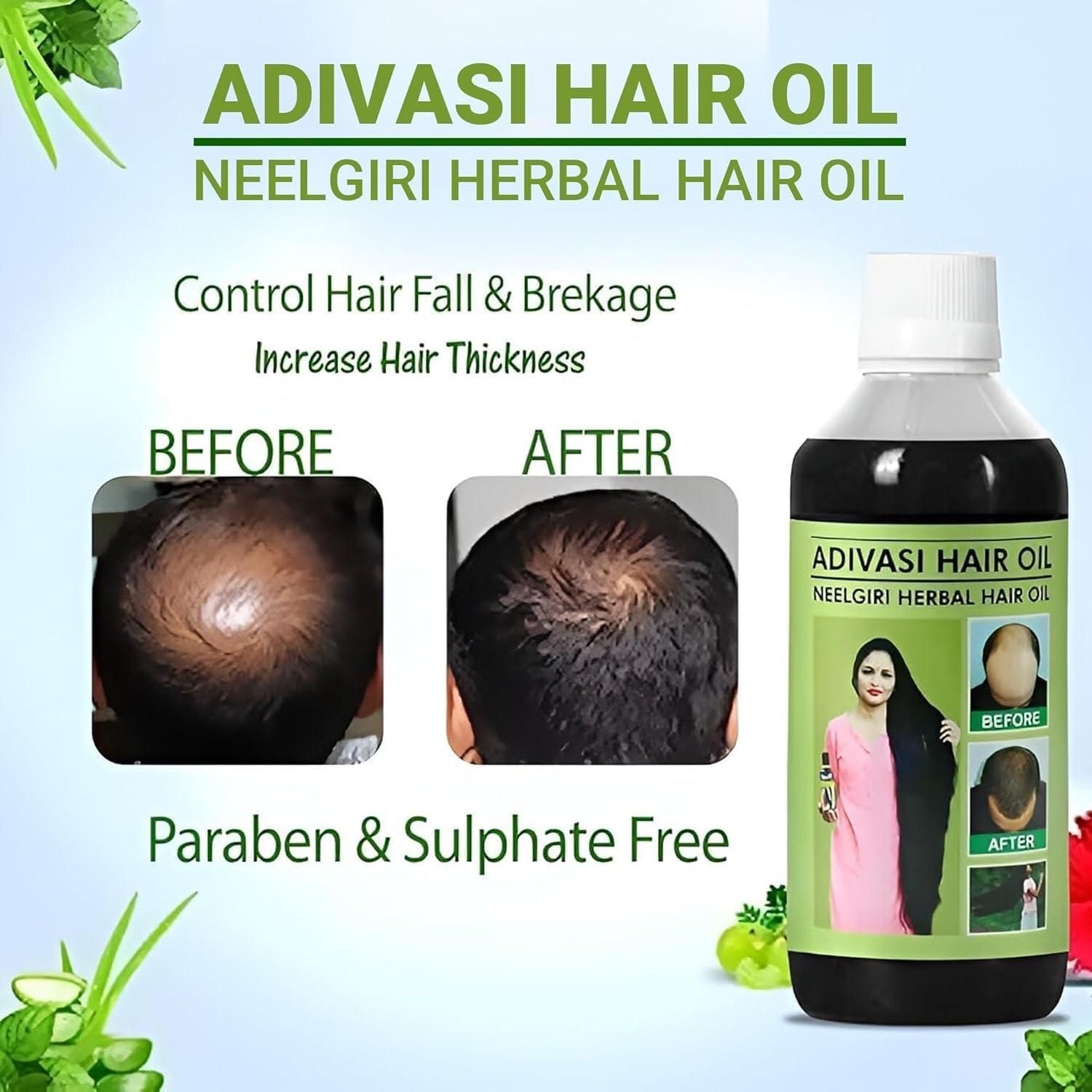 Product Name : Adivasi Herbal Hair Oil 125ML (Pack of 2)Package Contains: It Has Hair Oil ProductComposition: Hair OilProduct Quantity: 125 mlHair Type: All HairType Form: LiquidCombo: Pack Of 2Ideal for WomenWeight: 100