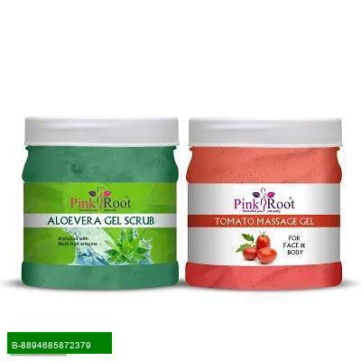 Product Revitalize Your Skin with Pink Root Aloe Vera Gel Scrub & Tomato Gel! Experience the ultimate skin rejuvenation with our luxurious Aloe Vera Gel Scrub and refreshing Tomato Gel. This powerful duo is designed to cleanse, exfoliate, and nourish your