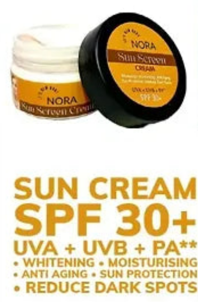 nora sunscreen cream SPF 30+ UVA + UVB + PA** • Whitening • Moisturising • Anti Aging • Sun Protection • PACK OF 1