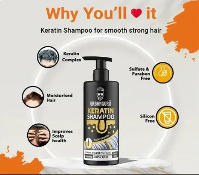 URBANGURU Mens Shampoo For Straightened Hair, 300 ML |Shampoo for Starightened Hair|Shampoo with Pro Keratin  Incell Technology