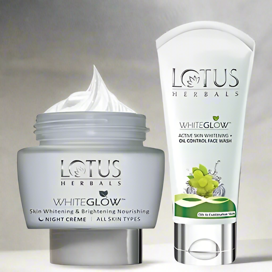 Lotus Herbals Whiteglow? Skin Whitening  Brightening Nourishing Night Cr?me 60g With Oil Control Facewash 50g, 60 g