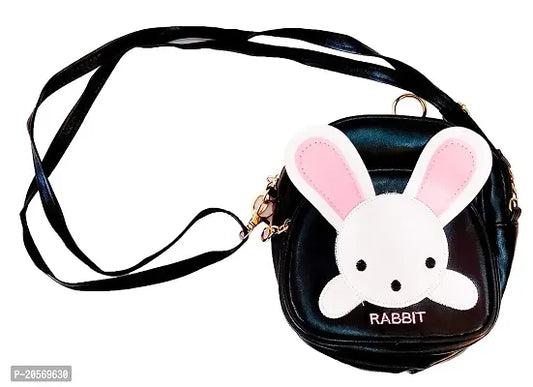 Women's Backpack/Handbag Sling Bags for Girls and Kids | Rabbit Design Travel Pouch | Cross backpack (Black)